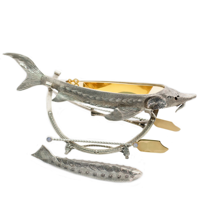 Silver-plated caviar bowl "Sturgeon on a stand"